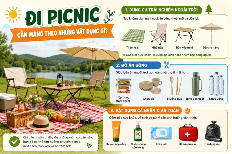 Đi picnic cần mang theo những vật dụng gì