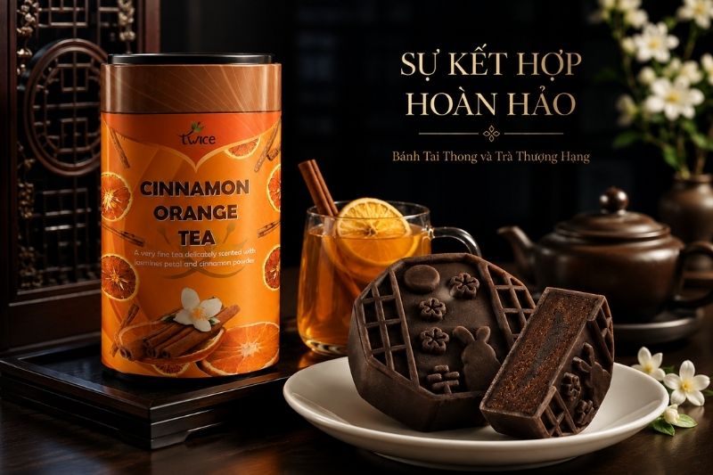 Kết hợp bánh Socola hạt phỉ và trà cam quế
