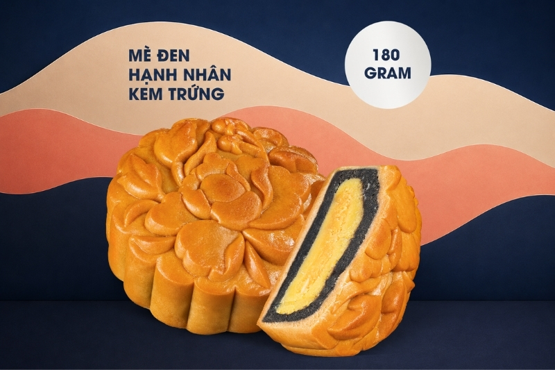 Bánh Trung Thu mè đen hạnh nhân kem trứng Tai Thong mới 2026
