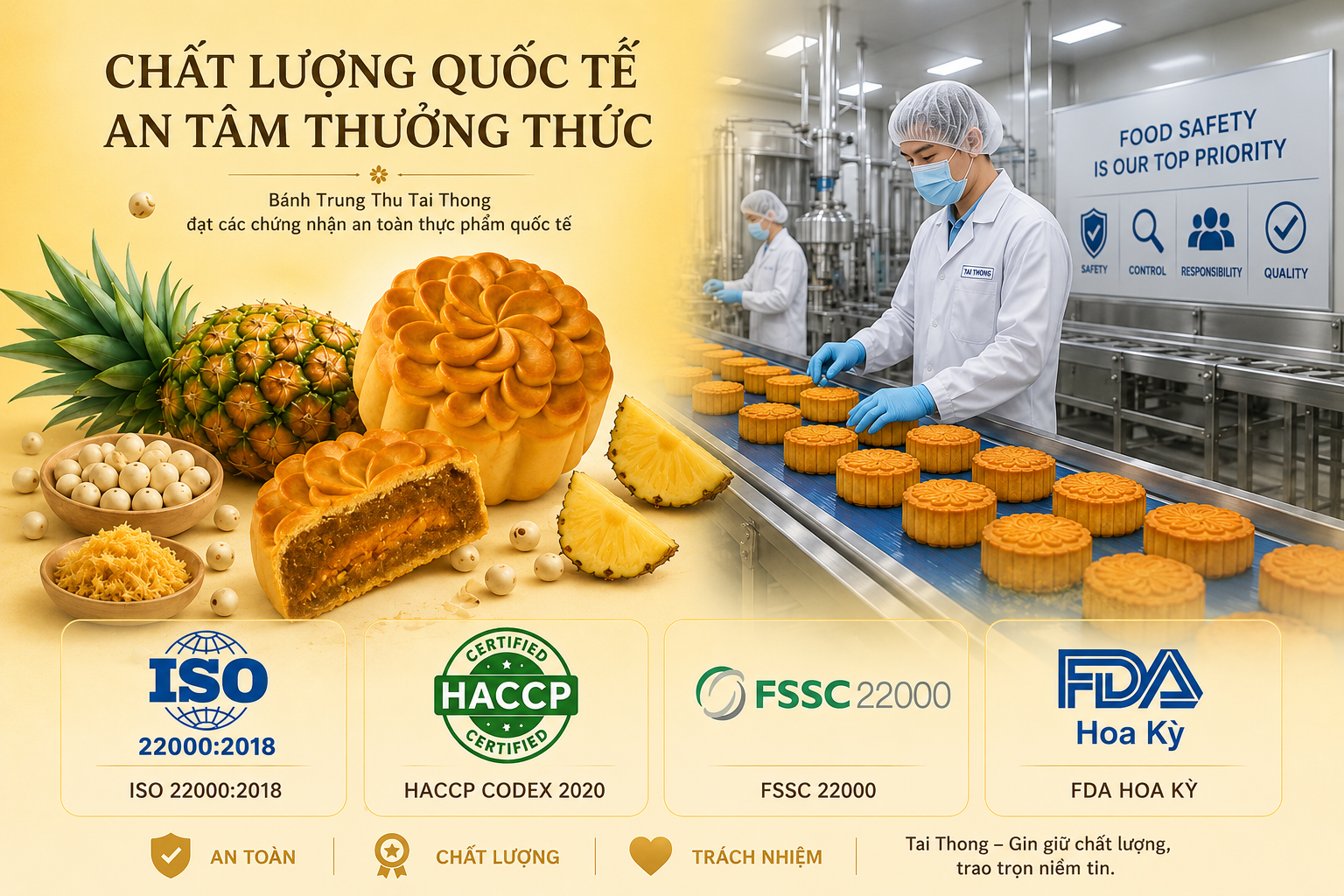 Chứng nhận quốc tế của bánh Trung thu Tai Thong 