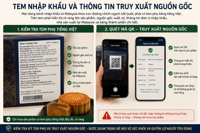 Bánh trung thu Malaysia chính hãng phải có tem phụ