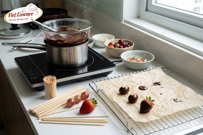 Dụng cụ cần thiết để làm trái cây phủ socola