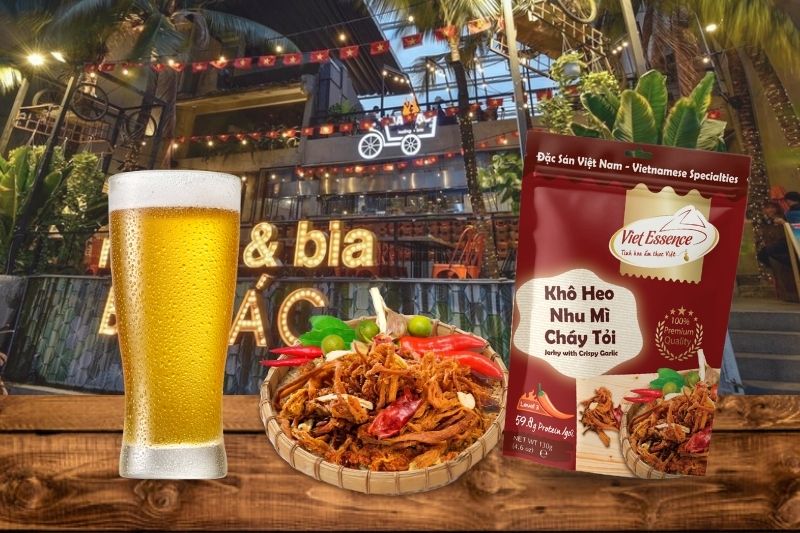 Khô heo kết hợp với bia lon