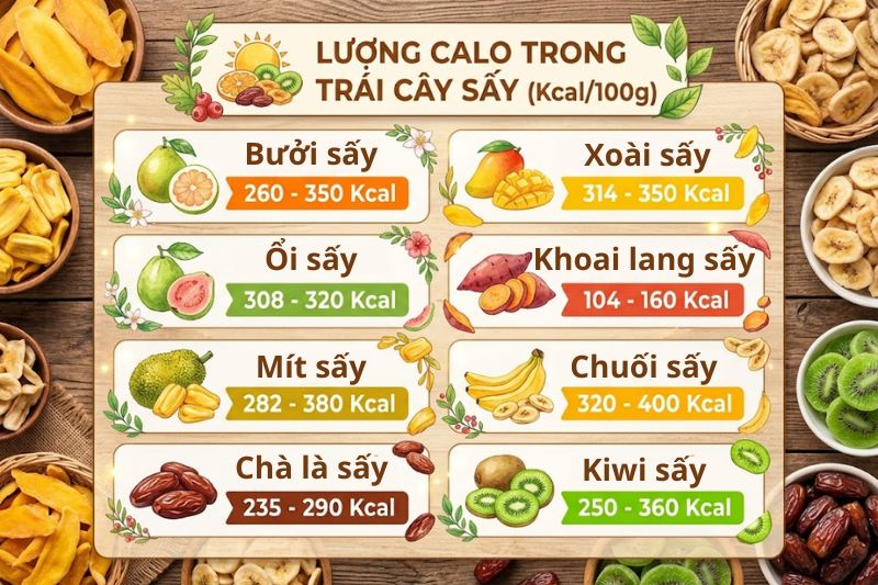 Lượng calo trong trái cây sấy