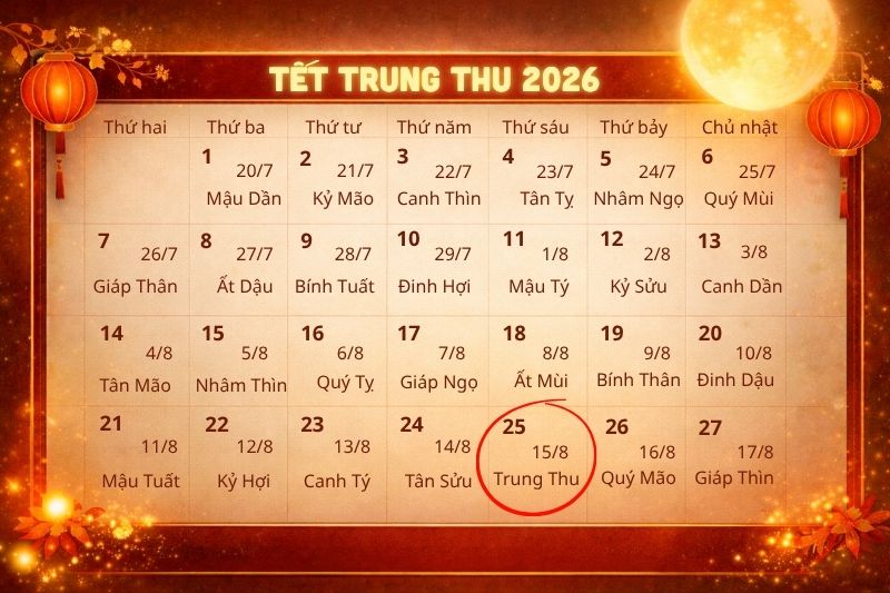 Lịch Tết Trung Thu 2026 chính thức