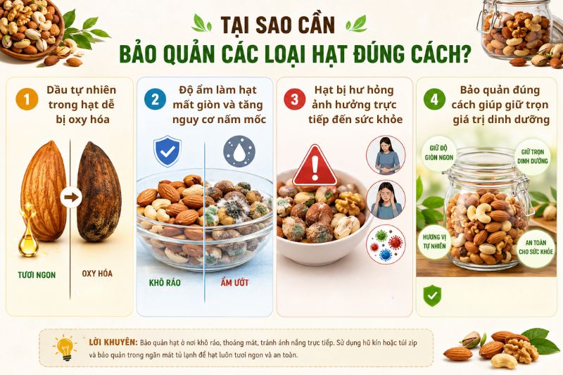 Lí do cần bảo quản hạt dinh dưỡng đúng cách
