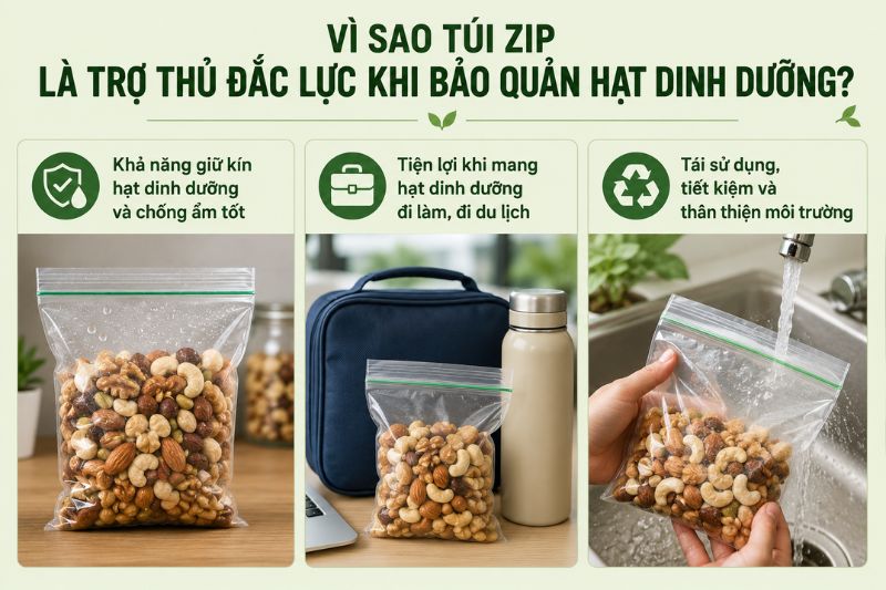Túi zip bảo quản hạt dinh dưỡng luôn giòn ngon