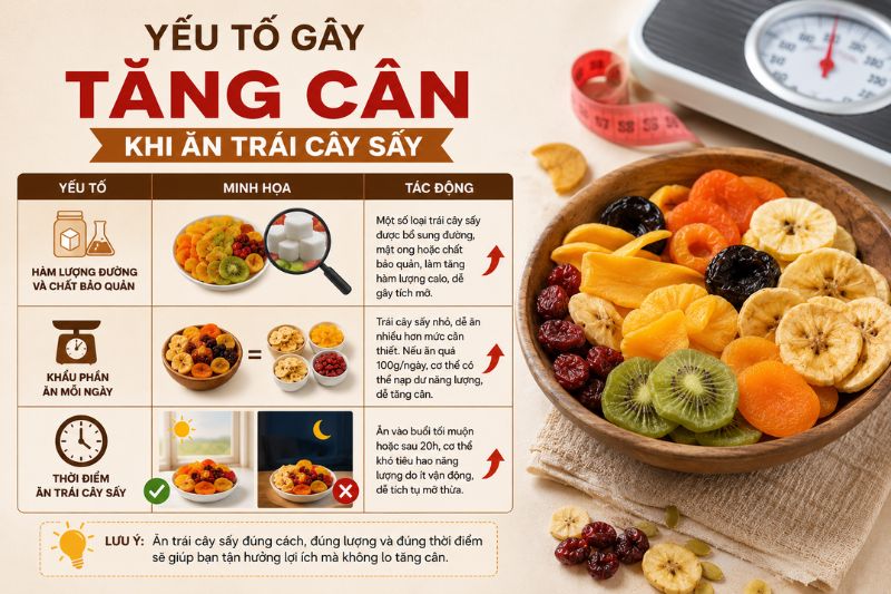 Yếu tố gây tăng cân khi ăn trái cây sấy