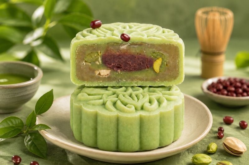 Bánh trung thu chay Trà Xanh Hoa Nhài Đậu Đỏ Tai Thong