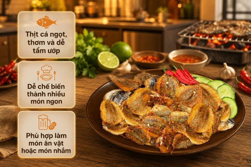 Khô cá ăn liền Cá Chỉ Vàng Keo Lỳ Tẩm Vị