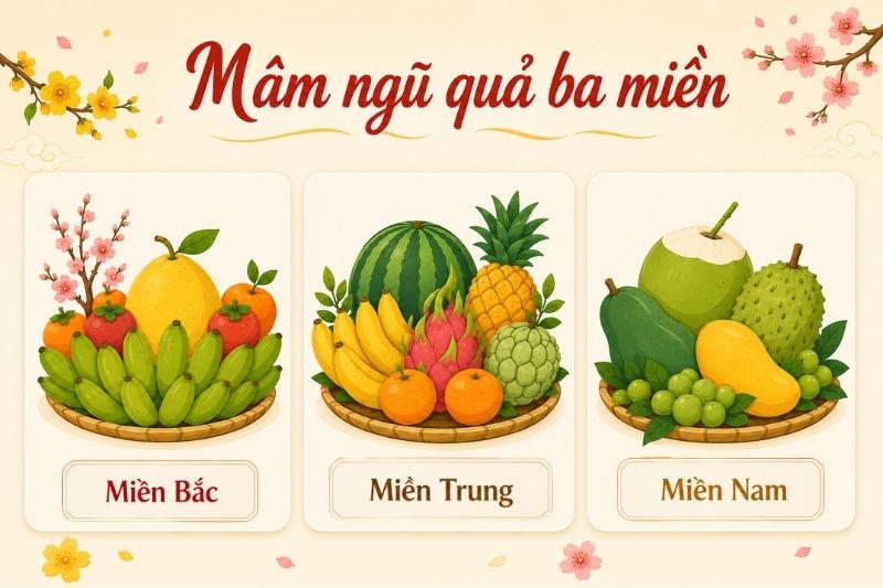 Mâm ngũ quả Tết ba miền
