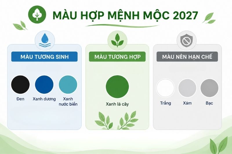 Màu hợp mệnh Mộc năm 2027
