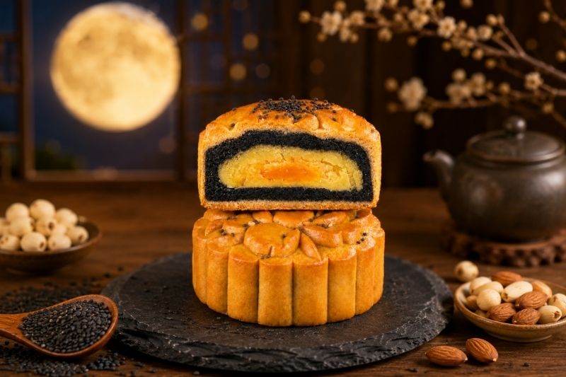 Bánh Trung Thu Mè Đen Hạnh Nhân Kem Trứng Tai Thong